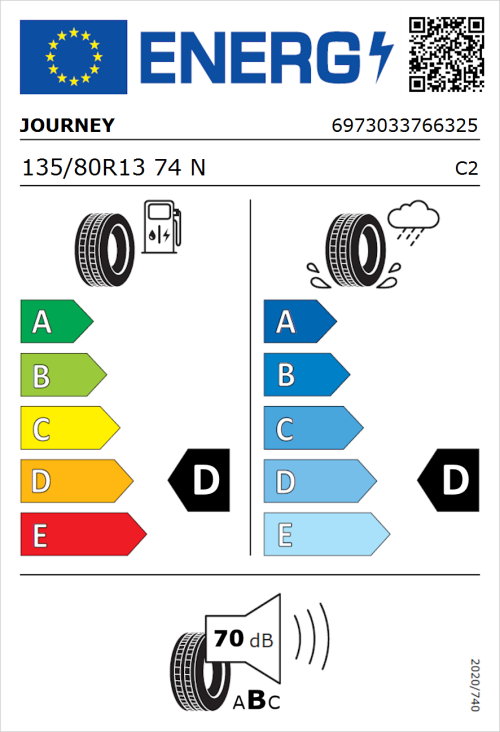 Tyre Label for Journey WR301 135/80R13 74N