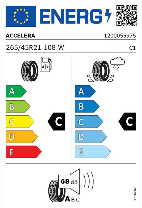 Tyre Label for Accelera Iota ST68 265/45R21 108W
