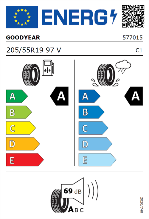 Tyre Label for Goodyear EfficientGrip Performance 2 205/55R19 97V