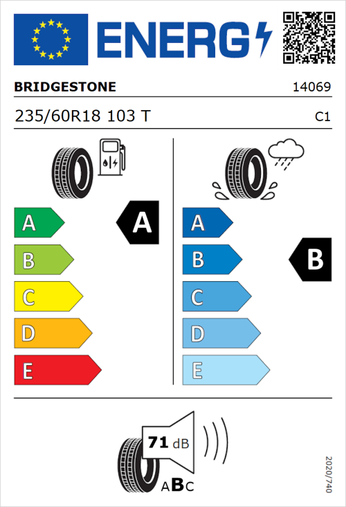 Tyre Label for Bridgestone Turanza Eco 235/60R18 103T