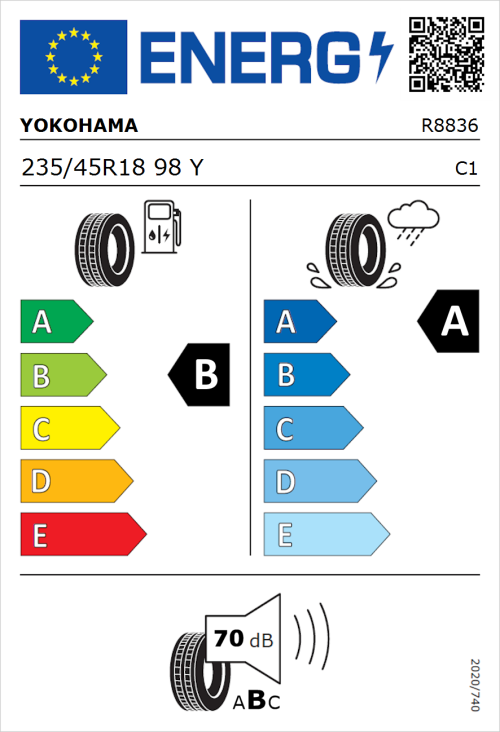 Tyre Label for Yokohama Advan Sport 235/45R18 98Y