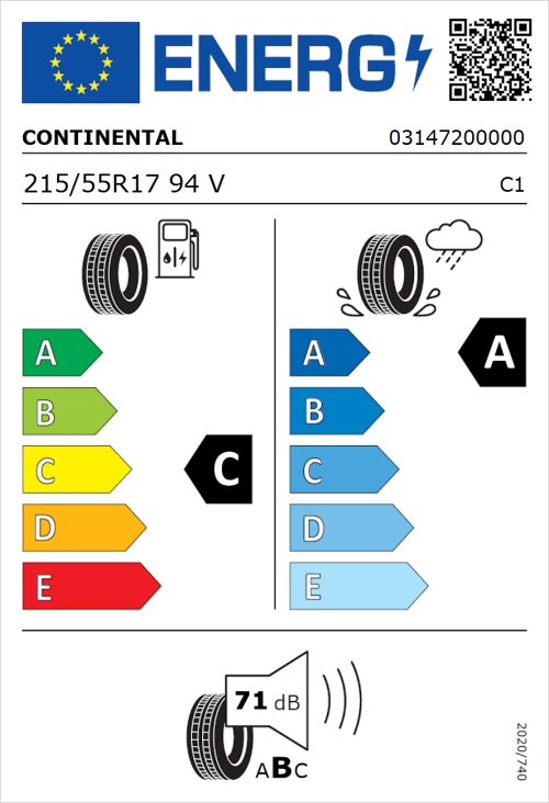 Tyre Label for Continental ContiPremiumContact 5 215/55R17 94V