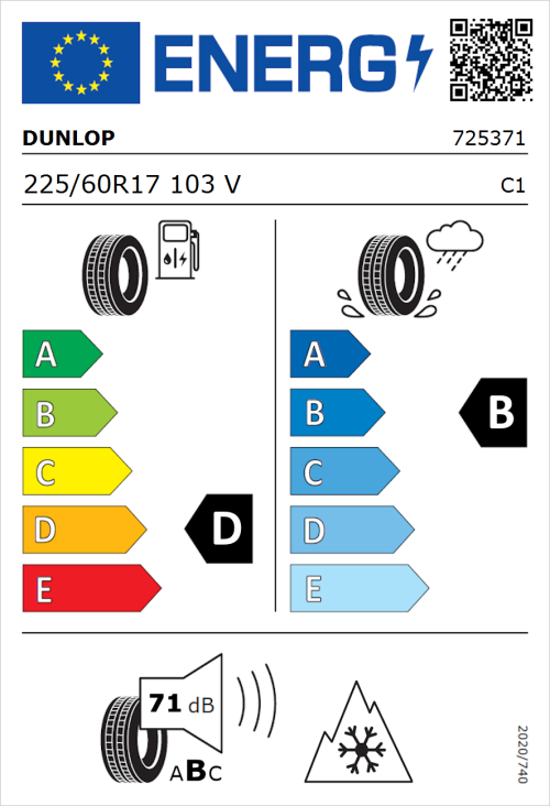 Tyre Label for Dunlop SP Winter Sport 5 SUV 225/60R17 103V