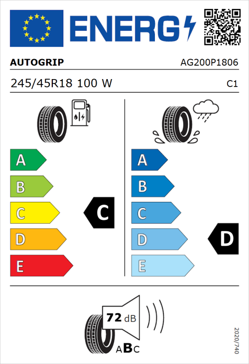 Tyre Label for Autogrip Grip 200 245/45R18 100W