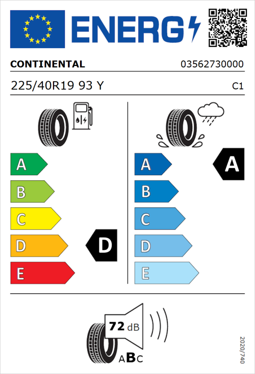 Tyre Label for Continental ContiSportContact 5 SSR 225/40R19 93Y