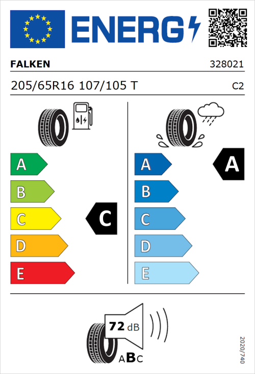 Tyre Label for Falken Linam VAN01 205/65R16 107/105T